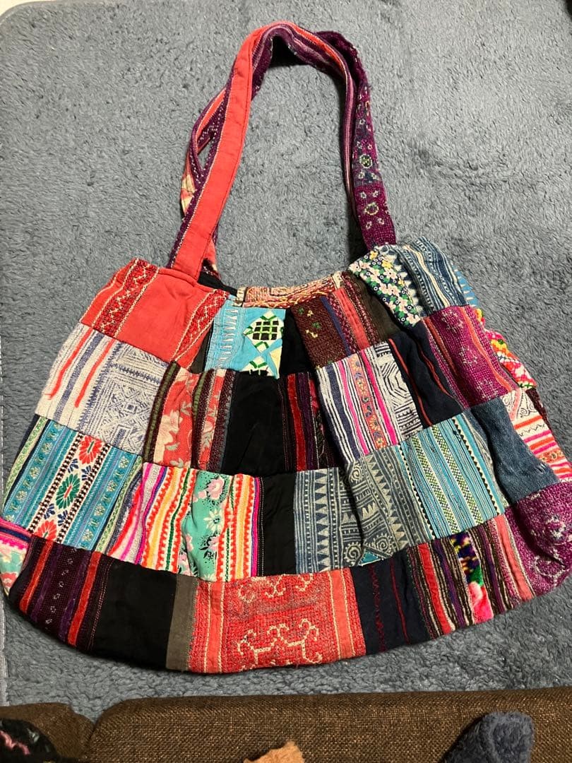 Antique Patchwork Shoulder Bag Multi-Color Handwo… - image 2