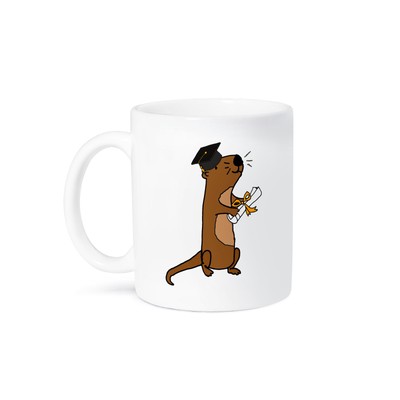 3dRose, Funny Cute Sea Otter in Graduation cap with Diploma Scroll, Mug
