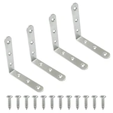 Waziaqoc 4PCS 4 x 4 Inch L Bracket, 100 x 100 mm Stainless Steel Heavy Duty C...