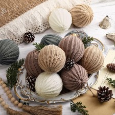 12 Pcs Neutral Christmas Ornaments, 3.15 Inch Beige Green Crochet Christmas B...