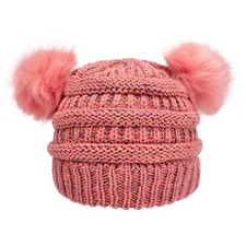 Girls' Rainbow Pom Pom Beanie Winter Fleece Lined Knit Ski Hat for Kids