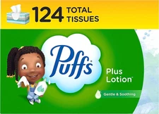 Puffs plus Lotion Facial Tissue, 1 Family Box, 124 Tissues per Box
