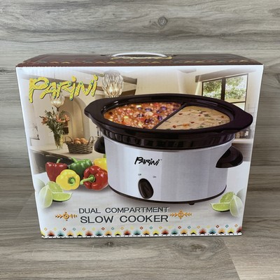 PARINI Cookware Dual Compartment Slow Cooker 2-16 OZ Compartments Stainless NEW