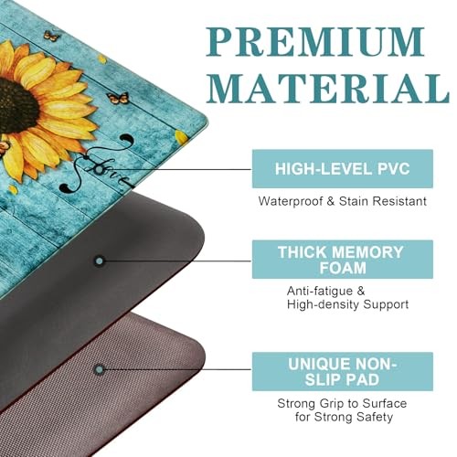  Sunflower Kitchen Rugs Sets of 3 Kitchen Mats for Floor Anti Fatigue Mats for  - Picture 4 of 7