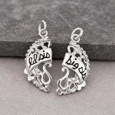925 Sterling Silver Matching Little Sister  Big Sister Charm Pendant Set