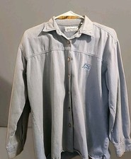 Vintage 90  s Denim Shirt Embroidered Wooden Buttons Sz LG Cotton