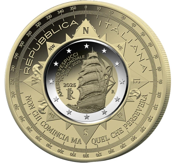 10 Euros ITALIA ITALIA 2025 Prueba Ciambella + 2€ PRUEBA PP NAVE Amerigo Vespucci