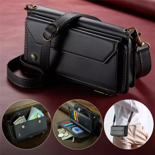 For iPhone 16 15 14 13 12 Pro Max Plus Case Wallet Leather ZIP Bag Strap Cover - Picture 47 of 84