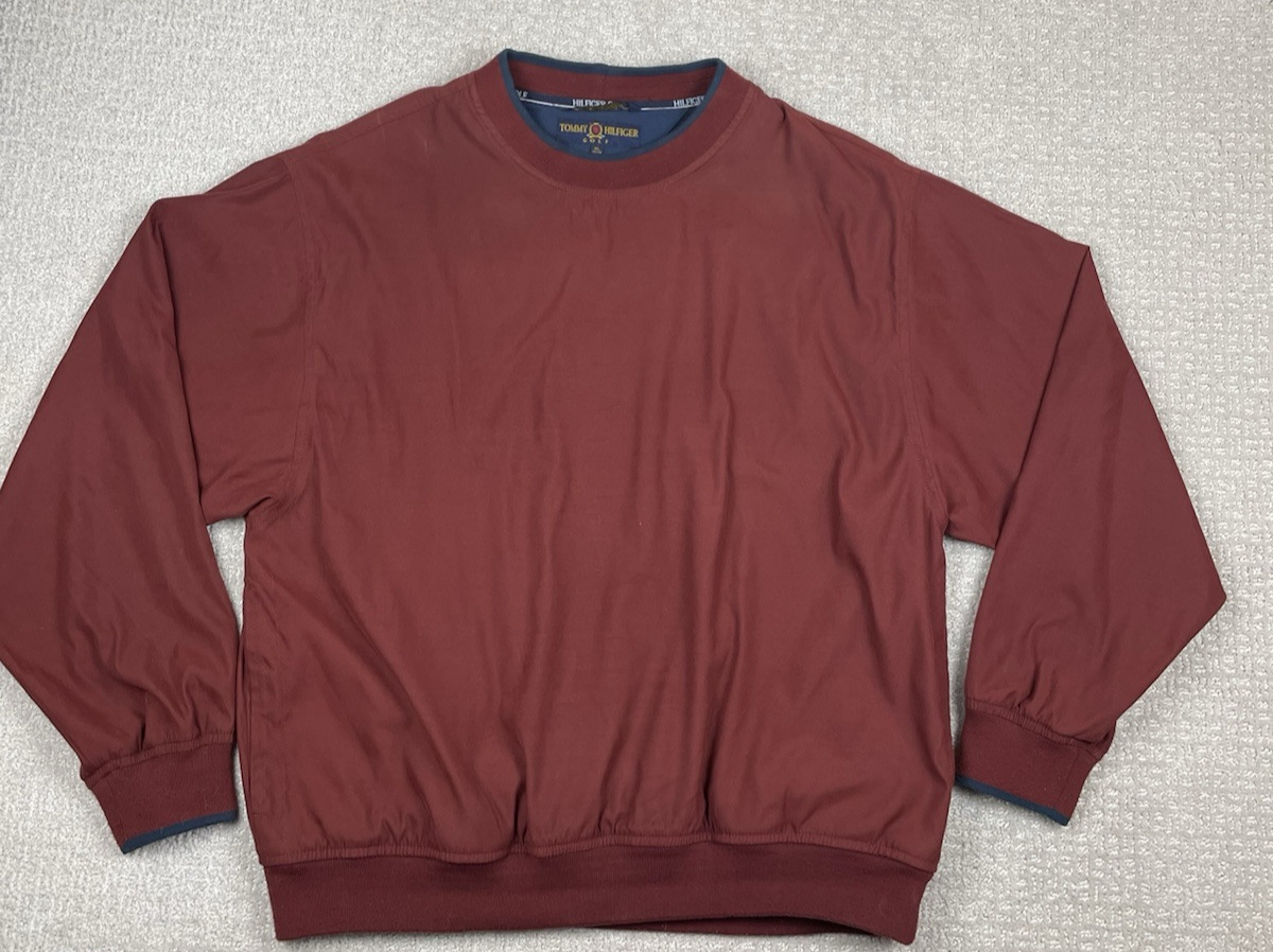 Vintage 90s Tommy Hilfiger Golf Windbreaker Mens XL Red Satin Mesh Lined Jacket