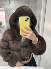 Chocolate Brown Fox Fur Hooded Bomber