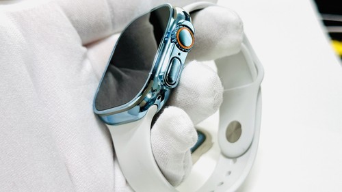 49MM Apple Watch ULTRA 2 Custom Polished BLUE Anodized with a White Sport Band - Picture 9 of 10