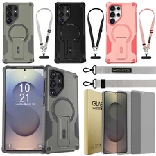 For Samsung S25/S25+/S25 Ultra Case Cover + Phone Strap / Privacy Tempered Glass