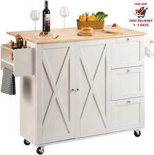 Carrito de cocina con isla, mesa de cocina con ruedas de 115 x 99 cm