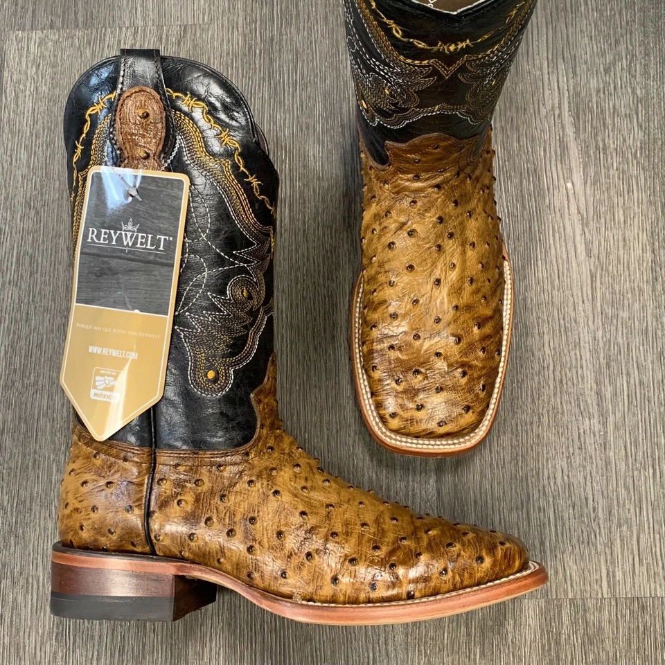 MEN'S BROWN OSTRICH QUILL LEATHER WESTERN RODEO EXOTIC COWBOY SQUARE TOE BOTAS - Image 4 of 4