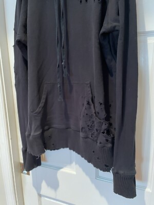 GREG LAUREN Black Destroyed Rip Hoodie Sweater Large Sz 3 | eBay