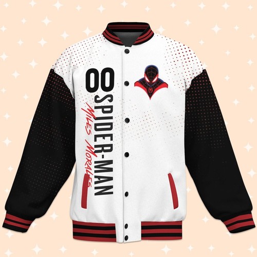Custom Spiderman Miles Morales White Comic Varsity Jacket Baseball Outfit Disney