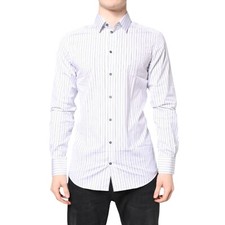 DOLCE & GABBANA Shirt White Stripes GOLD Cotton Formal Men 39/US15.5/S 350usd