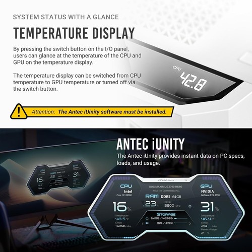 White Full Tower PC Case, Antec Performance 1 FT W, RTX 40 Support,Temp.Display - Picture 4 of 22