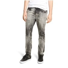 Hudson Men's Vaughn Moto Skinny Jeans Acid Wash Grey Black Streetwear Size 40