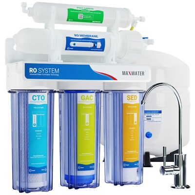 5 Stage Max Water Home Reverse Osmosis System with compression Tube Fitting/50GP