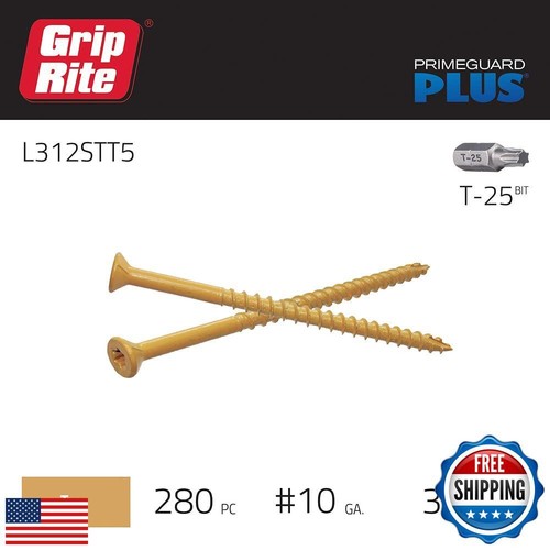 Grip-Rite L312STT5 PrimeGuard Plus #10 x 3-1/2" Tornillo para cubierta de madera a madera, bronceado - Imagen 2 de 5