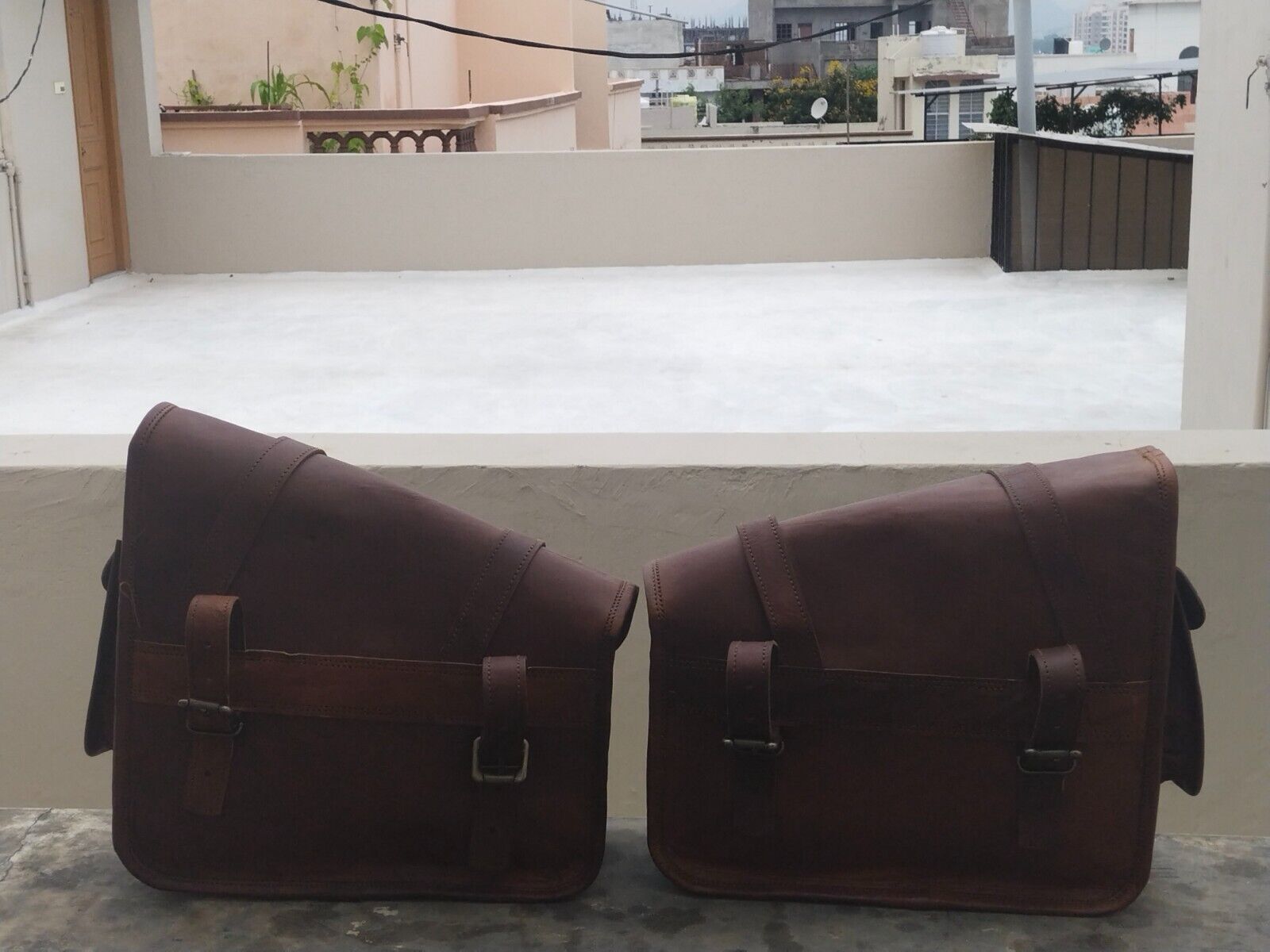 Motorcycle Combo Saddle 3 Bags Saddlebag Luggage Push Lock Bag 13" Leather Brown eBay