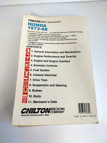 Chilton Honda 1973-1988 Accord Civic CRX Prelude Repair Manual #6980 Manual - Picture 2 of 5