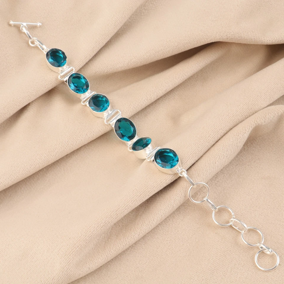 Ethnic Style Bracelet Natural Apatite Gemstone 925 Sterling Silver bracelet Foto 2 de 4