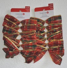 Lot 2 CELEBRATE IT Christmas 5" BOWS HOLIDAY DECOR- Gold Plaid 6pc each New