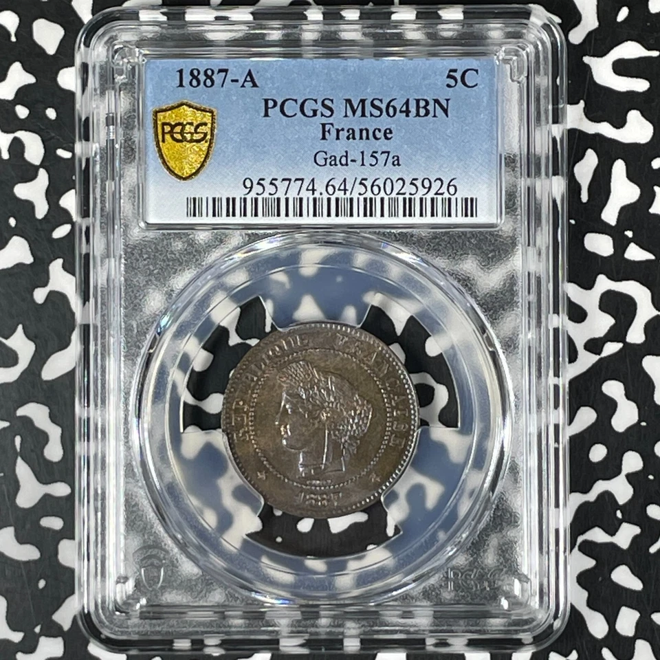 1887-A France 5 Centimes PCGS MS64BN Lot#G106 Choice UNC! Gad#157a - Image 2 of 4