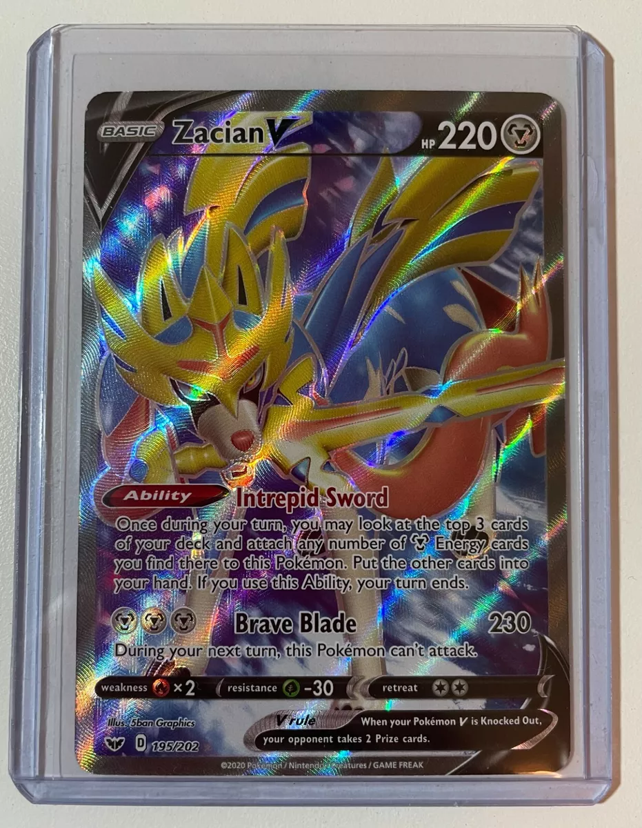 Pokemon Zacian V 195/202 Ultra Rare Full Art Sword & Shield Trading Card  Game