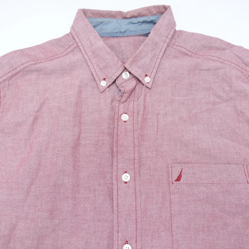 Camisa Nautica Casual Masculina Grande Gola Rosa Manga Longa Botão-Abaixo Ajuste Clássico - Imagem 2 de 4