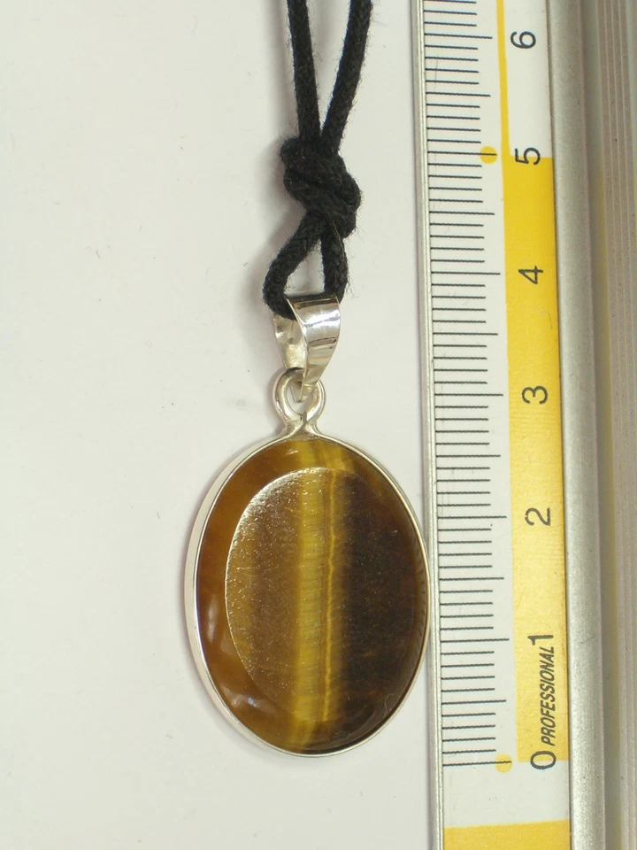 Ciondolo in ARGENTO 925 con OCCHIO DI TIGRE naturale e girocollo - pendente - Immagine 3 di 4