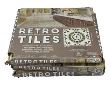 Lot of 3 Achim Retro Self Adhesive Vinyl Floor Tiles Green Medallion Design READ