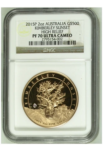 2015 Australia Kimberley Sunset High Relief 2 OZ Gold Coin $500 NGC PF70UC COA