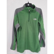 The North Face Boys XL Green Grey Quarter Zip Fleece Pullover Sweater Logo 7/5