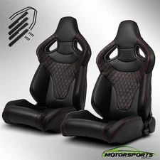 2x Black w/Red Stitching PVC C-Series Reclinable Left/Right Racing Seats
