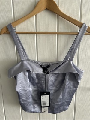 Selfridges + Paige Gr. 6 Kalei Salzblau Satin Cut Out Top Neu Mit Defekt