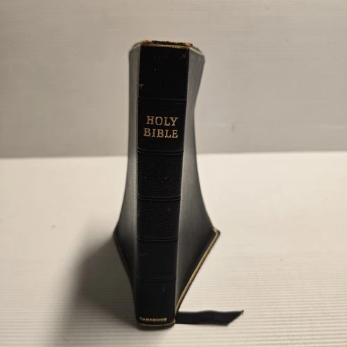 Vintage Holy Bible Black Leather Gold Gilt Edges Ribbon Marker Cambridge