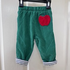 Baby Boden Green Lined Corduroy Pants Apple Applique Boys Size 6-9 Months