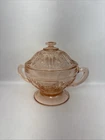 Vintage Early Glass Pink Depression Glass Covered Candy Dish Sugar Rose Pattern