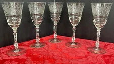 1940’s Libby Rock Sharp Arctic rose cut blown glass stemware set Of 5