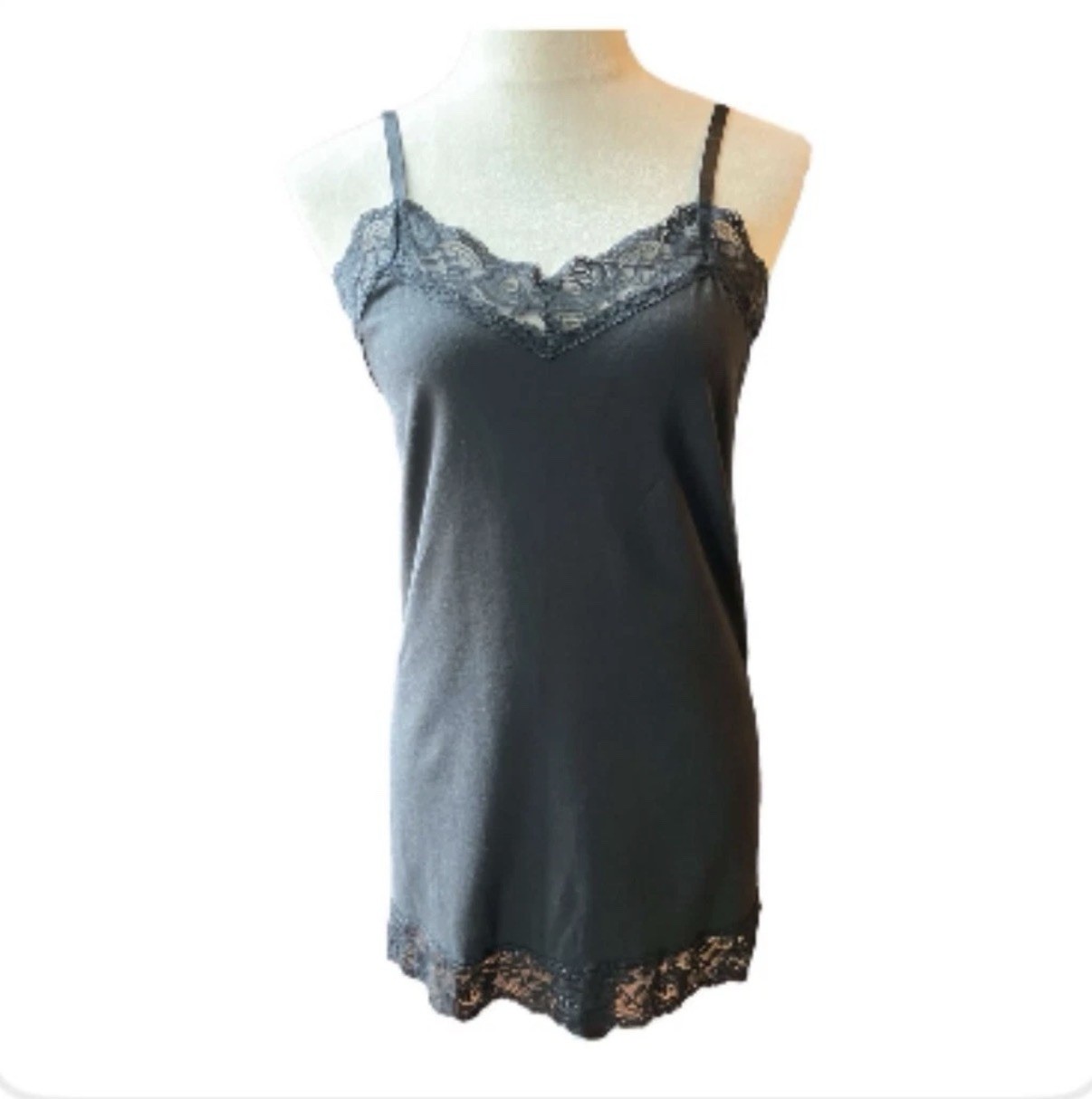 No Boundaries Black Lace Trim Cami Womens Size XS Long Fitted Vintage Y2K