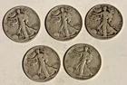 [Lot of 5] Walking Liberty Half Dollar - 90% Silver - 1936-1945