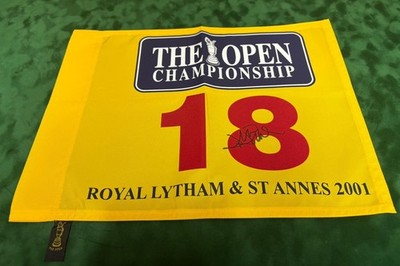 David Duval Gewinner signiert 2001 The Open at Royal Lytham Golf Flagge + Händler Echtheitszertifikat