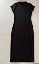 Quiz Women's Size 8 Black High Neck Mid Length Bodycon Dress Short Sleeve