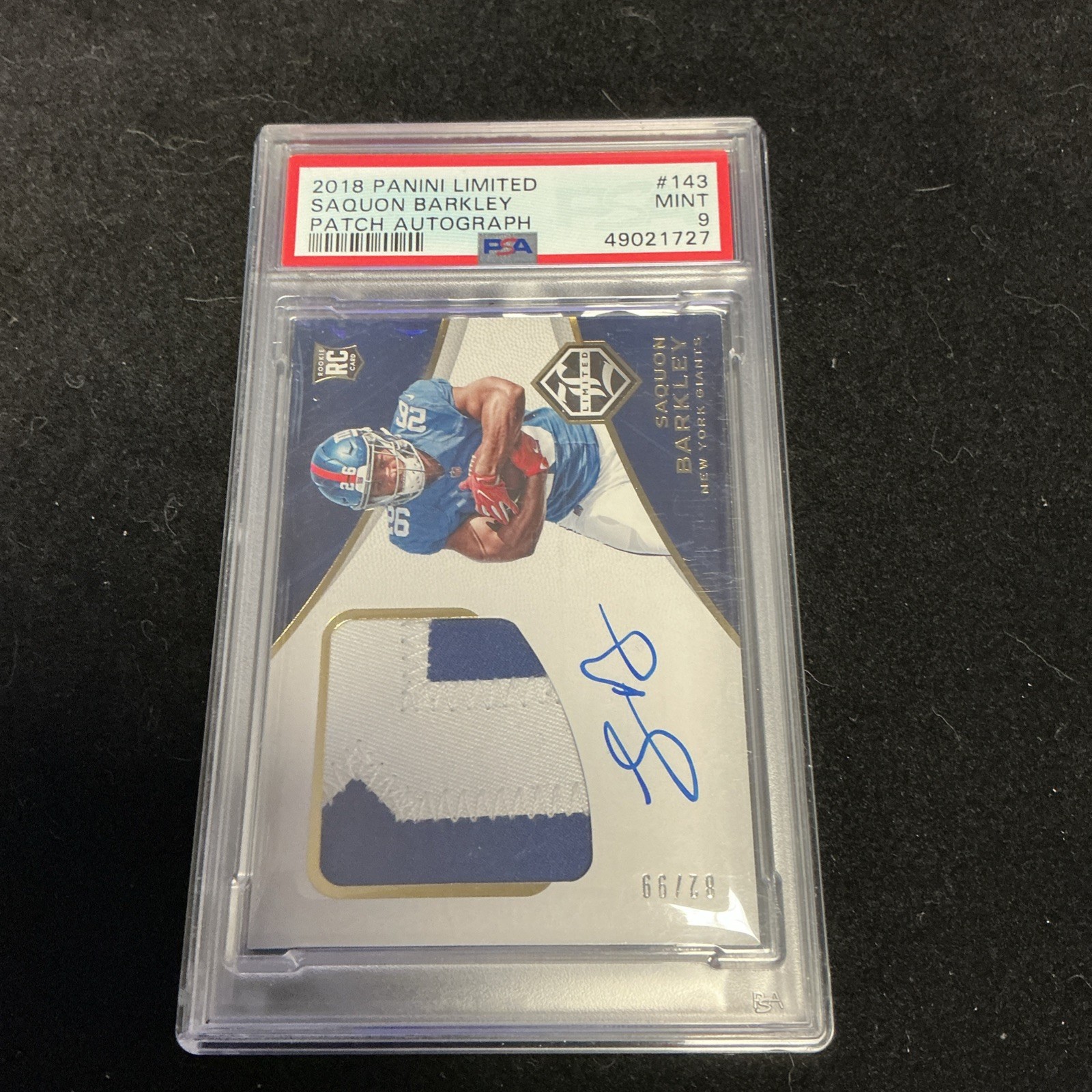Saquon Barkley Panini Limited #143 Patch Autograph