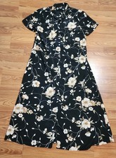 Impressions Workshop Floral Shirt Dress Women’s Large Black Button Front Maxi