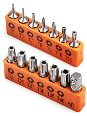 HORUSDY 14-Piece Tamper Resistant Star Bits, S2 Alloy Steel, T5 - T40 Silver