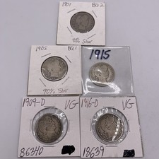 Barber Quarter Lot 5-/pcs 1901, 1905, 1909d, 1915, 1916d .Nice Mix Lot #4